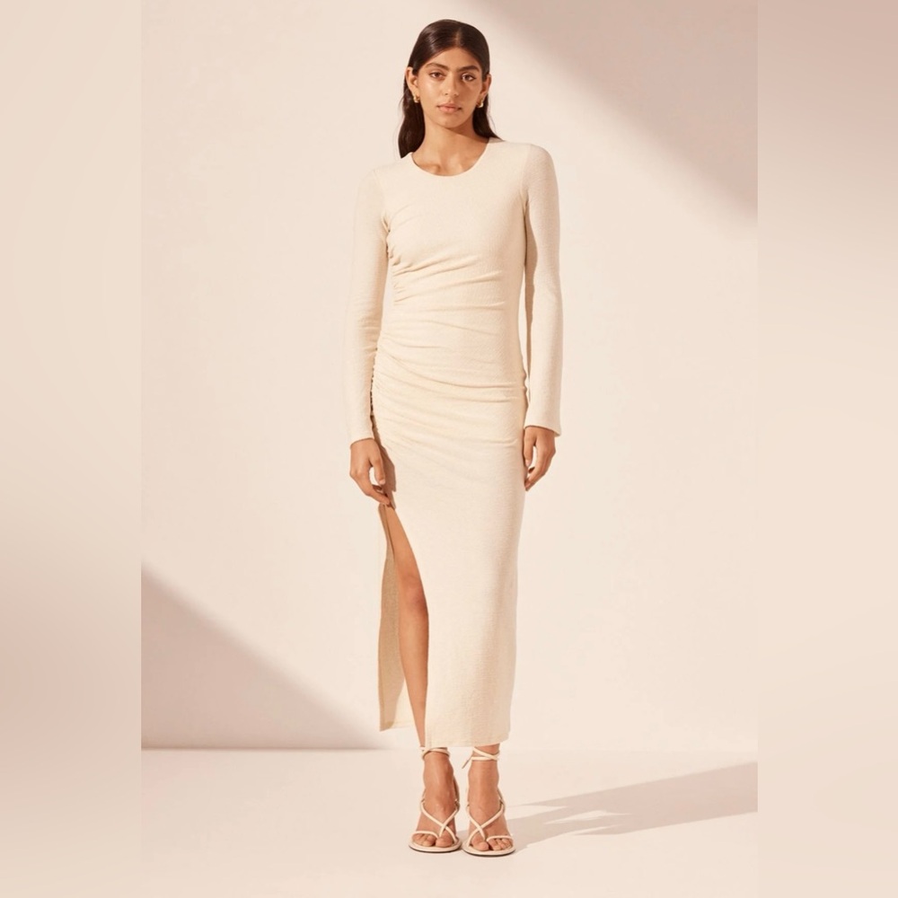 Shona Joy Elegant Textured Knit Cream Long Sleeve Dress - NWT
